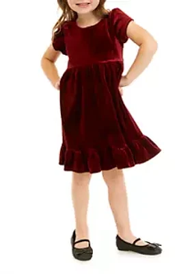 52seven Toddler Girls Short Sleeve Velvet Babydoll Dress