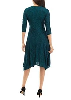 Women's 3/4 Sleeve V-Neck Side Knot Burnout Dress