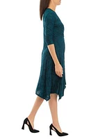 Women's 3/4 Sleeve V-Neck Side Knot Burnout Dress