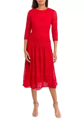 Women's 3/4  Sleeve Lace Fit and Flare Dress