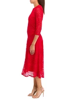 Women's 3/4  Sleeve Lace Fit and Flare Dress