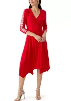 Women's 3/4 Sleeve V-Neck Solid Fit and Flare Dress