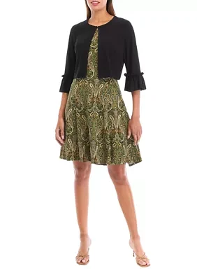 Women's 3/4 Sleeve Paisley Print Jacket Dress