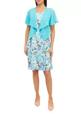 Women's Short Sleeve Crew Neck Floral Print A-Line Jacket Dress