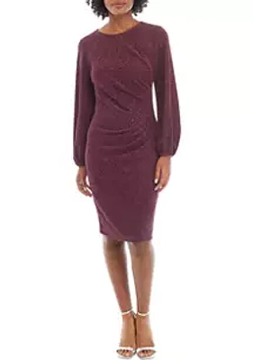 Perceptions Women's Blouson Sleeve Glitter Knit Sheath Dress