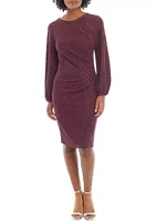 Perceptions Women's Blouson Sleeve Glitter Knit Sheath Dress