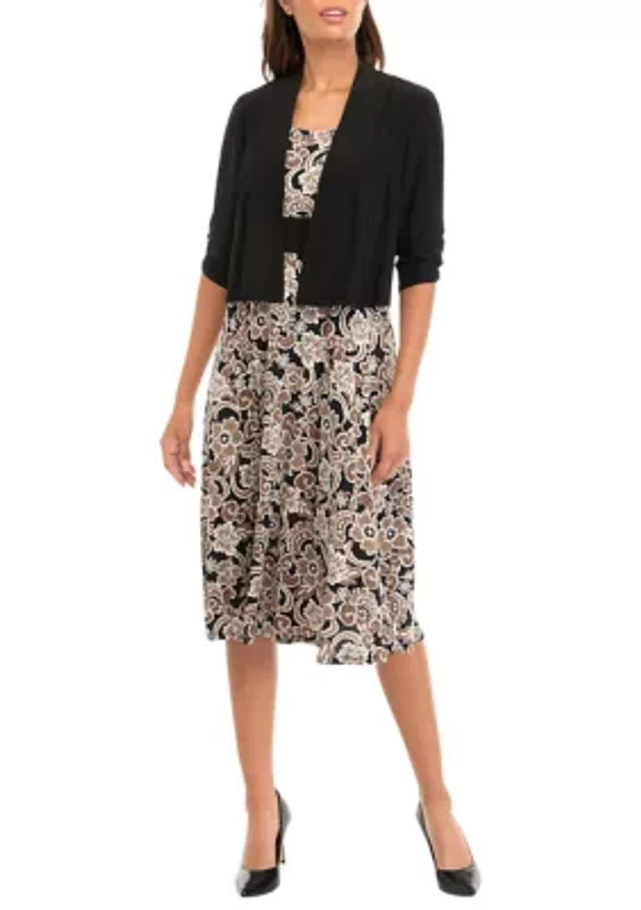 Women's Floral Print Dress with Jacket