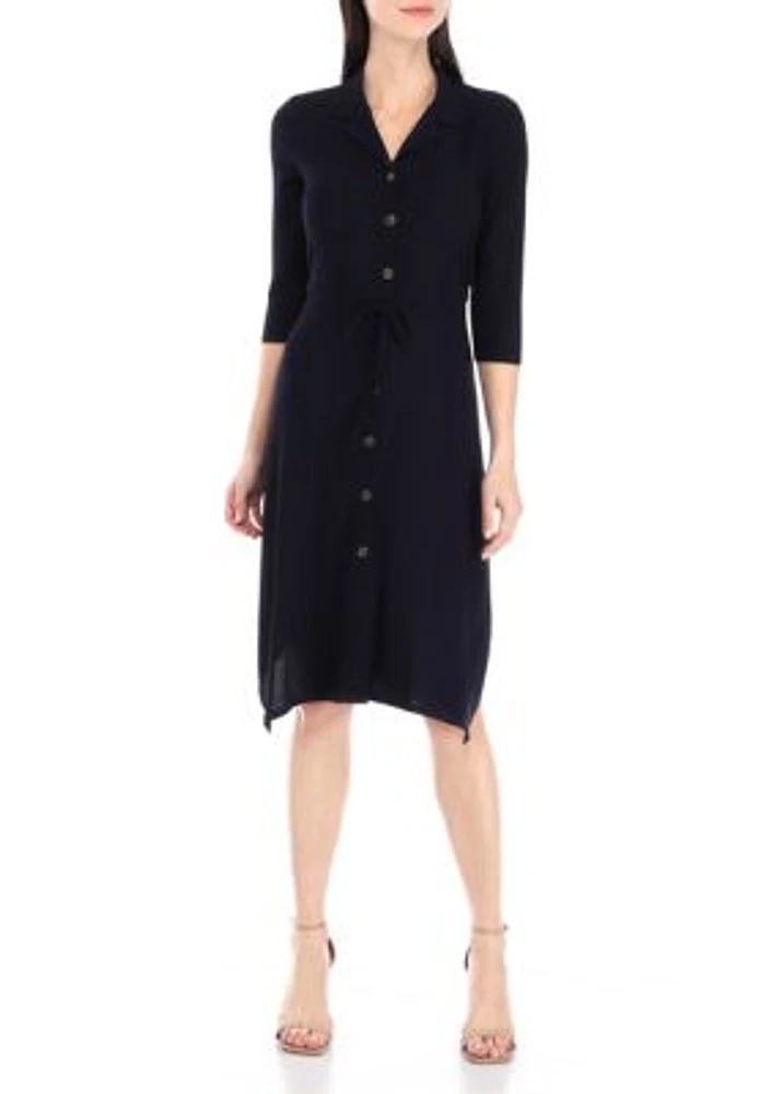 Women's 3/4 Sleeve Textured Woven Shirtdress