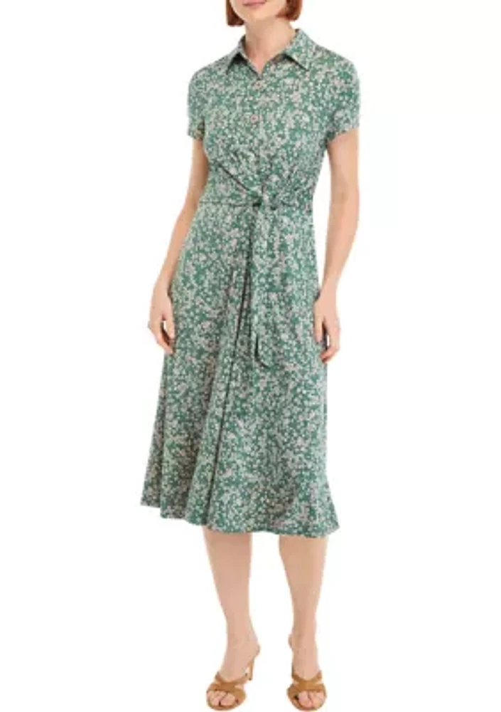 Women's Floral Printed Side Tie Wrapped Fit and Flare Dress