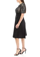 Women's 3/4 Lace Bodice Pleated Skirt Dress