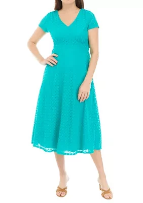 Women's Short Sleeve V-Neck Lace Midi Dress