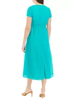 Women's Short Sleeve V-Neck Lace Midi Dress