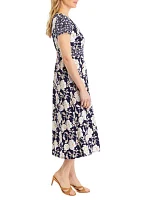 Women's Short Sleeve V-Neck Floral Print Fit and Flare Dress