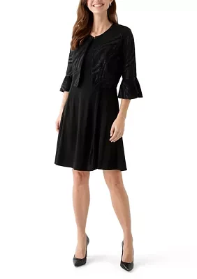Women's 3/4 Bell Sleeve Swirl Knit Jacket Dress