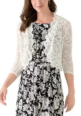 Women's 3/4 Sleeve Scalloped Edge Cardigan