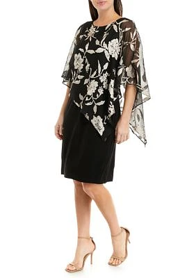 Women's Short Sleeve Floral Burnout Capelet Sheath