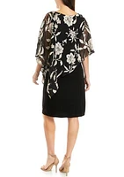 Women's Short Sleeve Floral Burnout Capelet Sheath