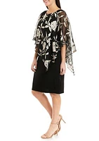 Women's Short Sleeve Floral Burnout Capelet Sheath