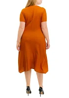 Plus Short Sleeve Crossover V-Neck Fit and Flare Dress