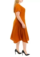 Plus Short Sleeve Crossover V-Neck Fit and Flare Dress