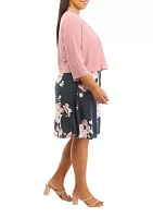 Plus Floral Printed Dress with Cardigan