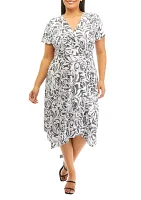 Plus V-Neck Two Tone Swirl Printed Dress