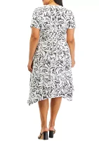 Plus V-Neck Two Tone Swirl Printed Dress