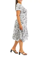 Plus V-Neck Two Tone Swirl Printed Dress