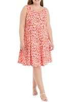 Plus Short Sleeve Scoop Neck Floral Print A-Line Jacket Dress