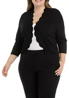 Plus 3/4 Sleeve Scalloped Bolero Shrug