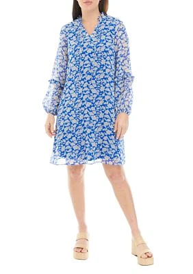 Women's Blouson Sleeve Floral Print Shift Dress