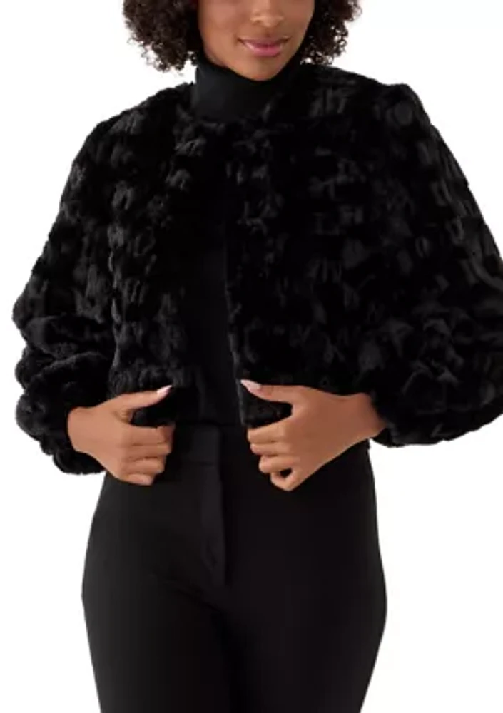 Women's Long Sleeve Crew Neck Faux Fur Shrug