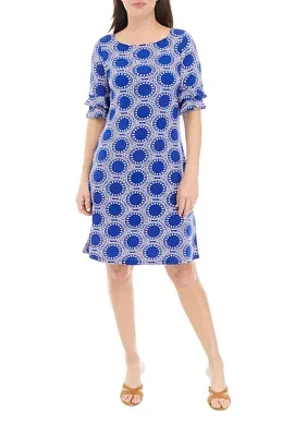 Women's Ruffle Sleeve Circle Print Shift Dress