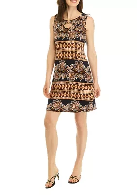 Women's Sleeveless Keyhole Neck Printed A-Line Dress