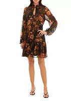 Women's Floral Printed Chiffon Babydoll Dress