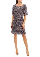 Women's Ruffle Bell Sleeve Floral A-Line Dress