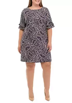 Perceptions Plus Size Boat Neck Printed Shift Dress