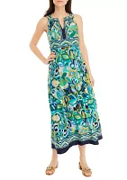 Women's Sleeveless Halter Neck Printed Maxi Dress