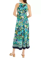 Women's Sleeveless Halter Neck Printed Maxi Dress