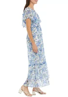 Women's Off the Shoulder Floral Printed Maxi Dress