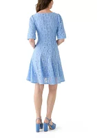 Women's Elbow Sleeve Crew Neck Solid Lace A-Line Dress