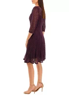 Women's 3/4 Sleeve Solid Lace Fit and Flare Dress