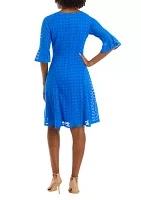 Women's 3/4 Sleeve Solid Lace Fit and Flare Dress