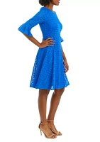 Women's 3/4 Sleeve Solid Lace Fit and Flare Dress