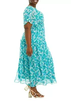 Plus Short Flutter Sleeve V-Neck Floral Print Maxi Dress