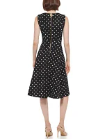 Women's Sleeveless Round Neck Dot Print Fit & Flare Dress