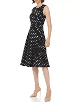 Women's Sleeveless Round Neck Dot Print Fit & Flare Dress