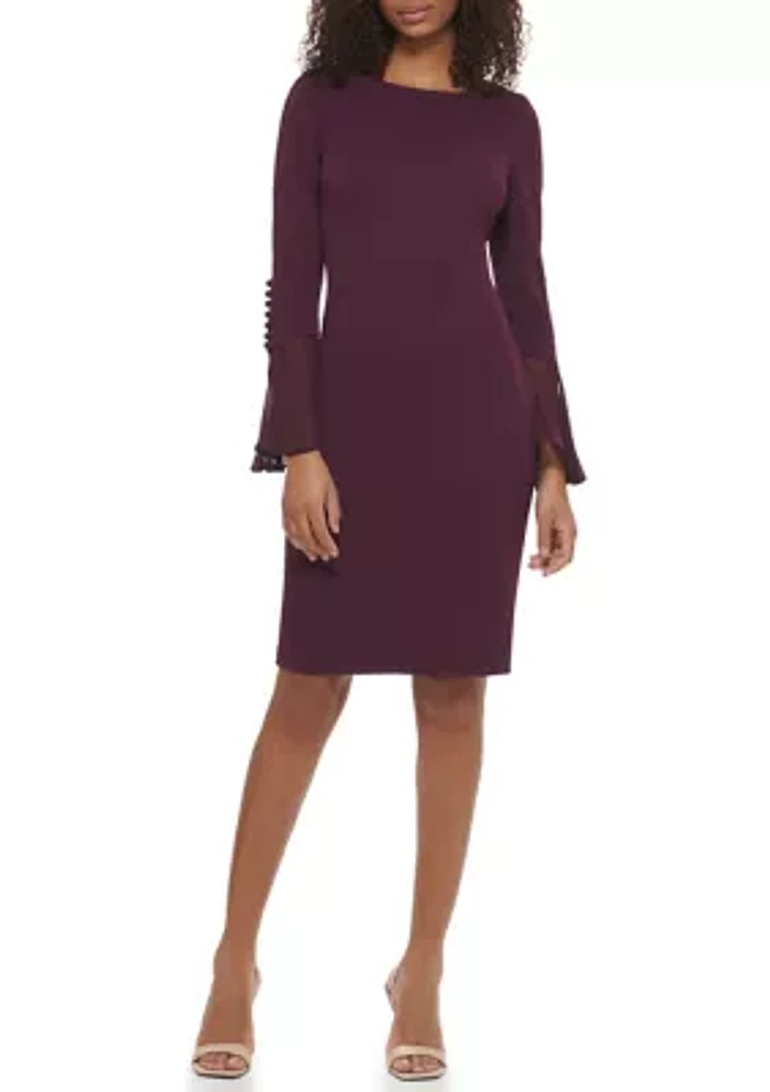 Women's Long Sleeve Boat Neck Flare Sheath Dress