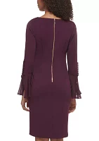 Women's Long Sleeve Boat Neck Flare Sheath Dress