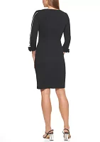 Women's 3/4 Sleeve V-Neck Lined Scuba Sheath Dress